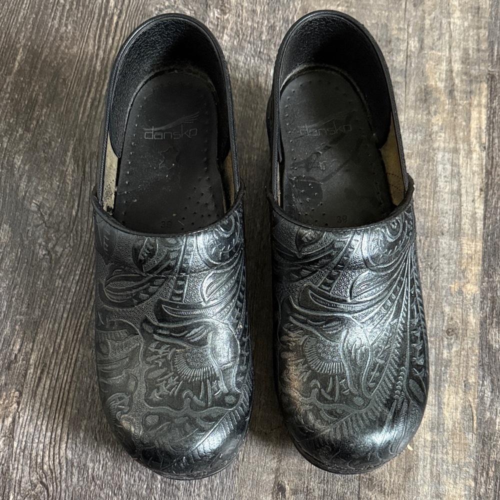 Dansko Black Embossed Women's Clogs